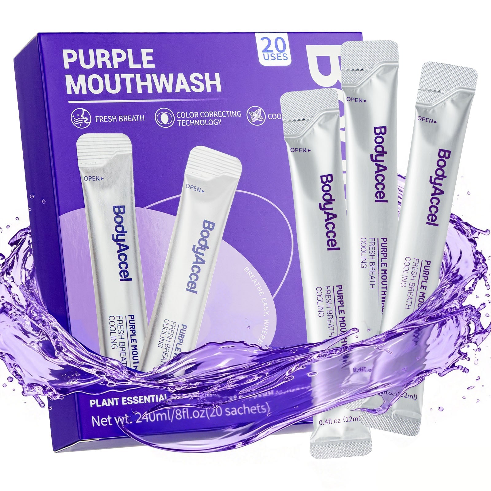 Enjuague bucal morado: blanqueamiento dental y enjuague corrector de color
